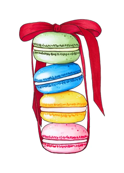 Macarons colorés isolés sur fond blanc. — Photo