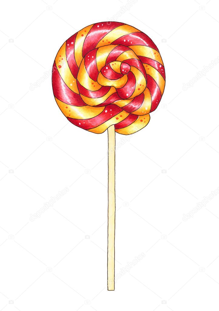 Colorful lollipop. Hand drawn marker illustration.