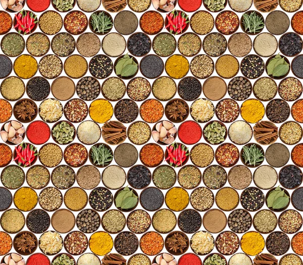 Seamless pattern with different spices isolated on white backgro — Stock Photo, Image