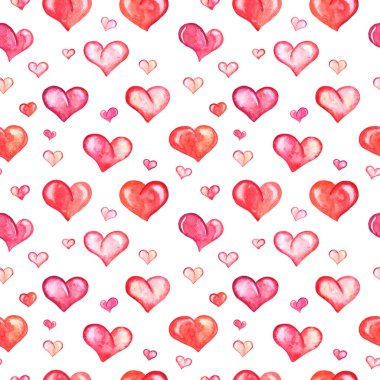 Beyaz üzerine suluboya kalpleri ile Seamless Modeli