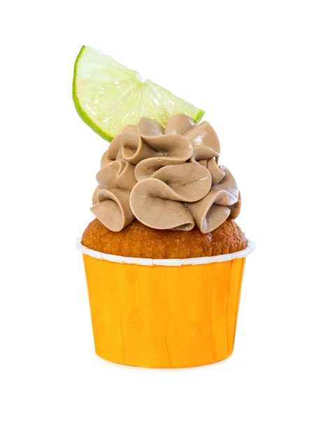 Cupcake with chocolate cream and fresh lime — Stock Photo, Image