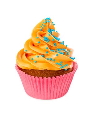 Sarı krem ve mavi sprinkles ile cupcake  