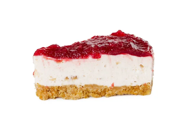 Piece of cheesecake with strawberry jam — Stock Photo, Image