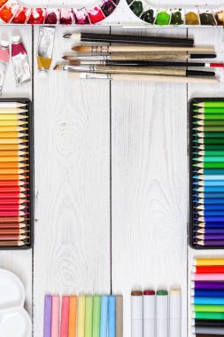 Sanatçı çalışma alanı. Üstten Görünüm. Yukarı alay. 