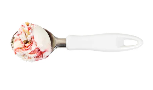 딸기 바닐라 아이스크림의 국자에 공 — 스톡 사진