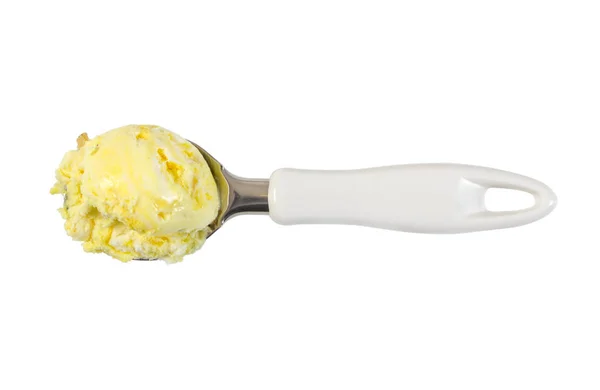 Muz-vanilyalı dondurma kaşık içinde topu — Stok fotoğraf