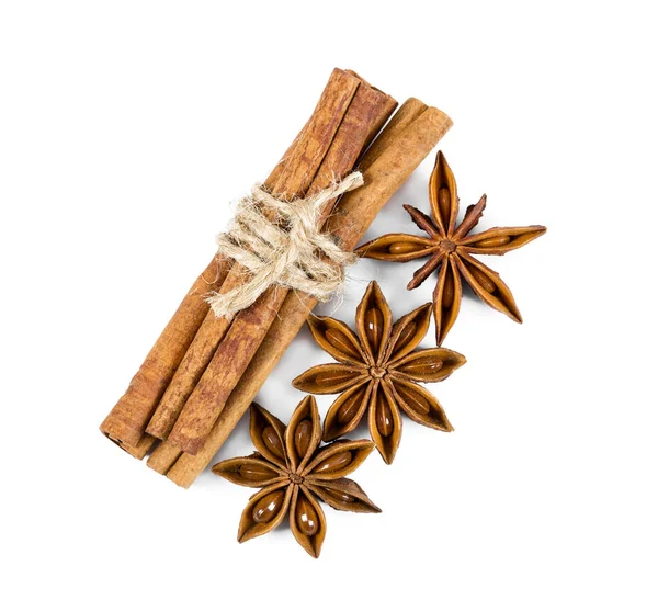 Cinnamon and star anise isolated on white background. — Stock Photo, Image