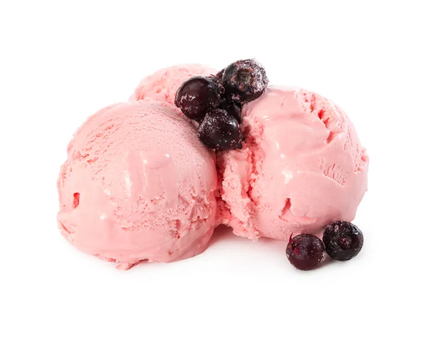 Trois boules de glace aux fruits et des baies congelées — Photo