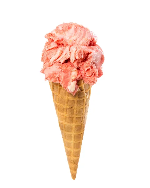 Aardbei-vanille ijs in wafel kegel — Stockfoto