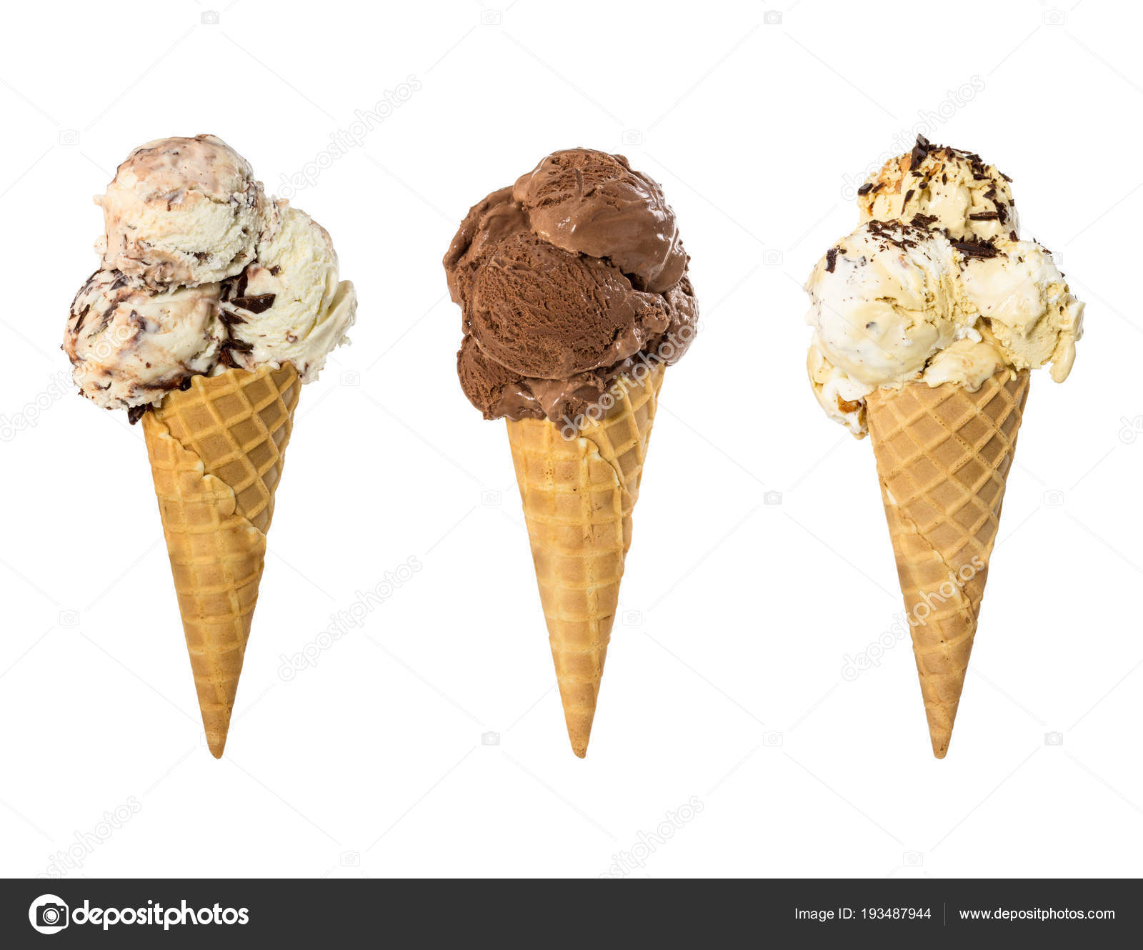 Download Set Of Three Ice Cream In Waffle Cone Isolated On White Stock Photo Image By C Natalyka 193487944