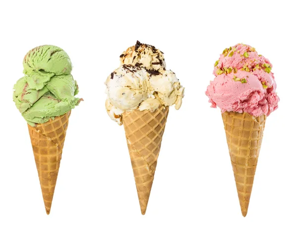 Set de helados en cono de gofre aislado en blanco — Foto de Stock