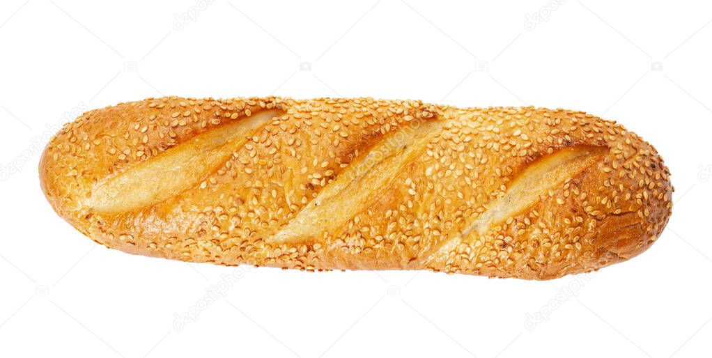 Wheat loaf with sesame seeds isolated on white 