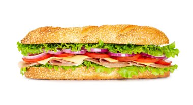 Sandwich with ham, tomato, cheese, onion and lettuce   clipart