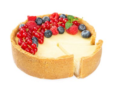 Taze üzümlü ve nane yapraklı cheesecake.  