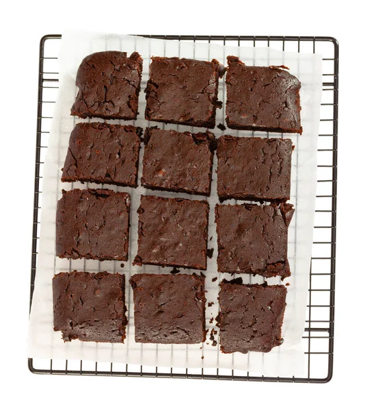 Suklaa Brownie Kakkuja Leivintelineeseen Eristetty Valkoisella Pohjalla Yläkuva — kuvapankkivalokuva