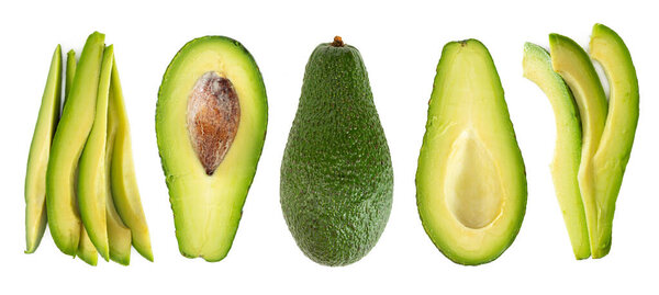 Set of fresh avocado isolated on white background. Top view.