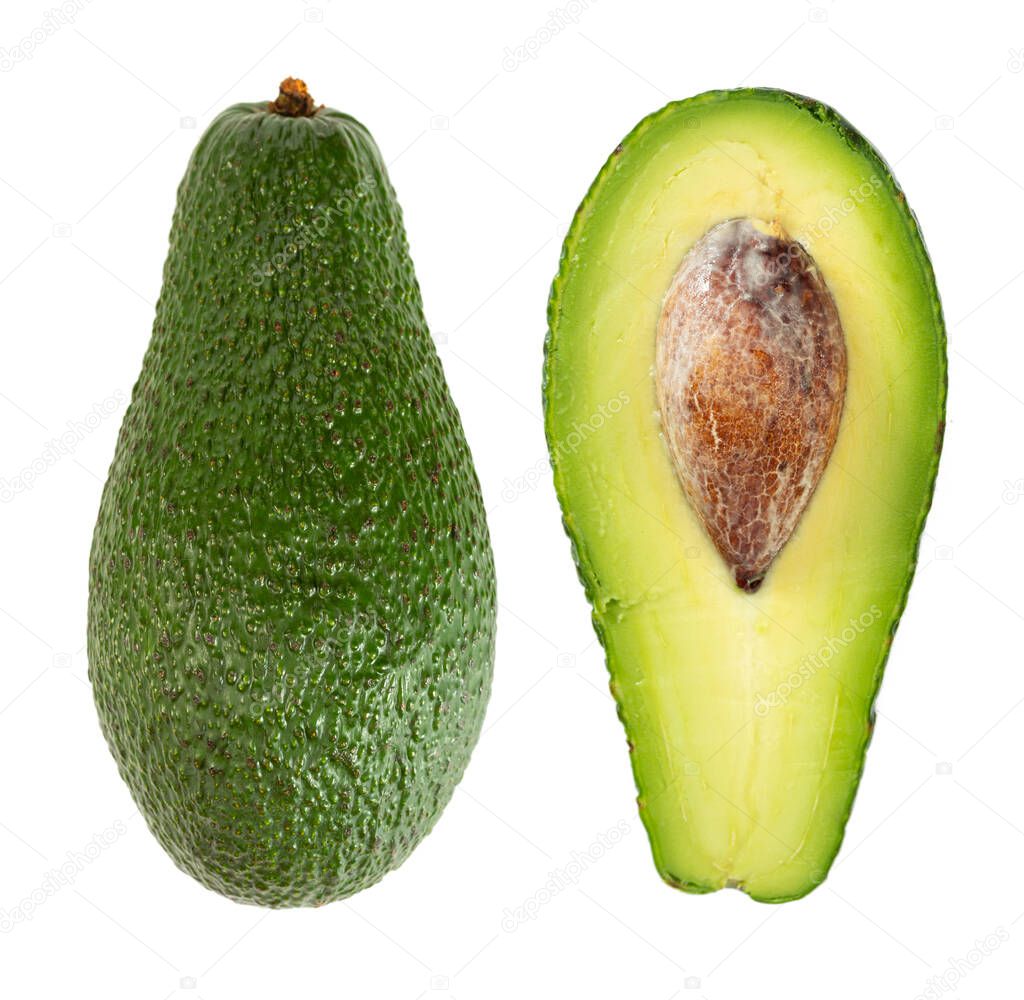 Set of fresh avocado isolated on white background. Top view.