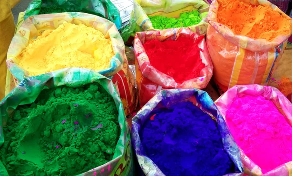 Kleurrijke Stapels Poeder Verkocht Markt Voor Holi Festival India — Stockfoto