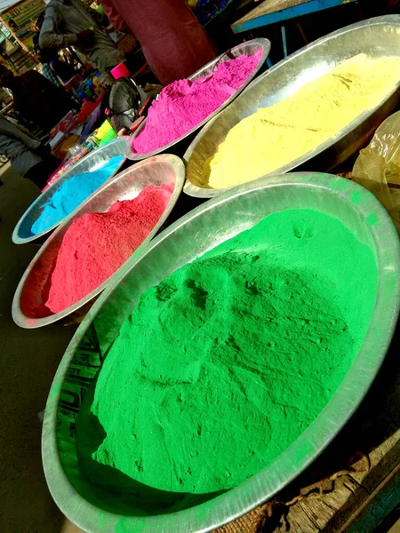 Mucchi Colorati Polvere Venduti Sul Mercato Prima Del Festival Holi — Foto Stock