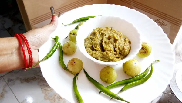 Amla Chutney Tem Equilíbrio Igual Doce Picante Que Pode Bem — Fotografia de Stock