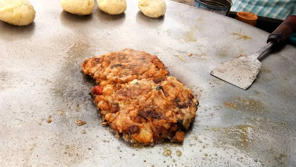 Aloo Tikki Sült Krumpli Szeletek Híres Indiai Street Food — Stock Fotó