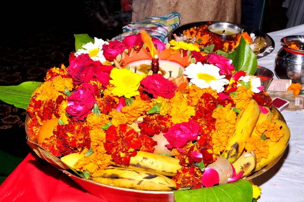 Puja Pooja Thali Worshipping God Hindu Religion — Stock Photo, Image