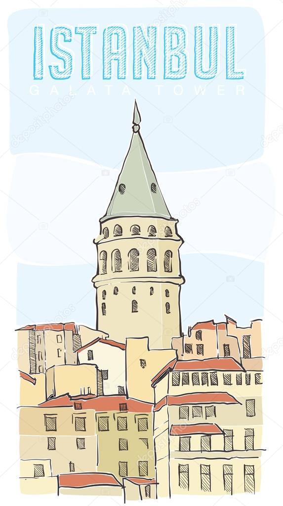 galata tower hand drawn vector illustration