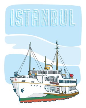 Istanbul feribot elle çizilmiş vektör çizim