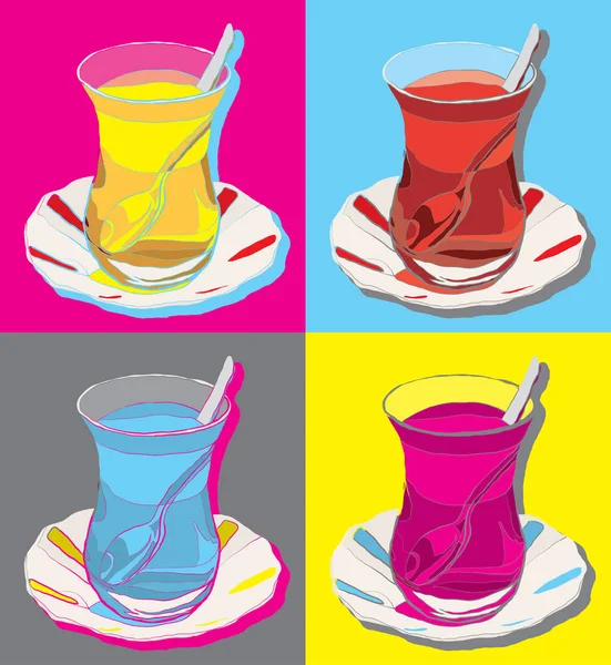 Türkischer Tee Glas Pop Art Aktienvektor — Stockvektor