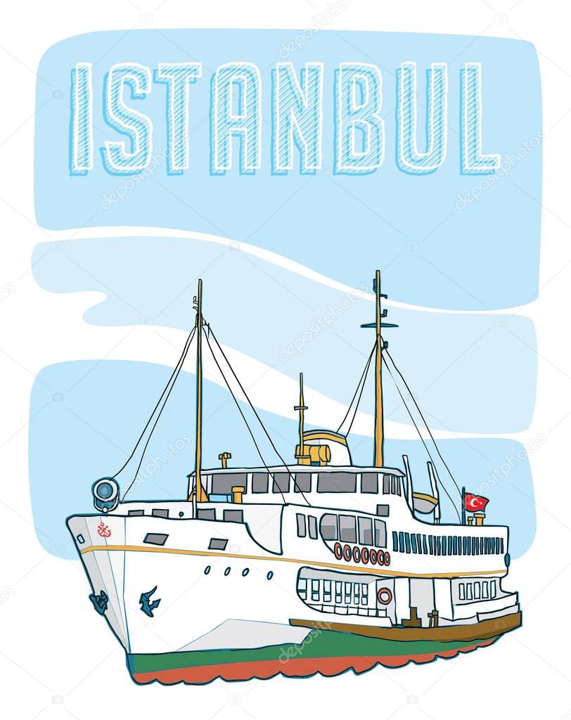 Istanbul ferry hand drawn vector illustration