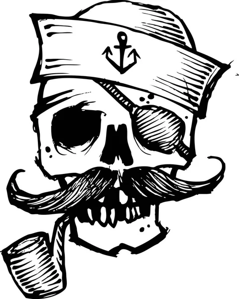 Cráneo Pirata Con Parche Ojo Ilustración — Vector de stock