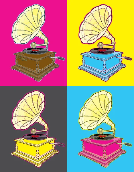 Gramofon Pop Art Hisse Senedi Illüstrasyon — Stok Vektör