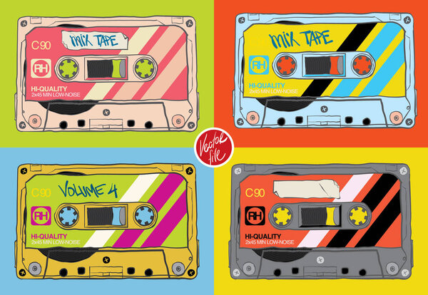 vintage cassettes - stock illustration
