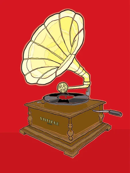 Gramofon Hisse Senedi Illüstrasyon Çizilmiş Vektör Dosyası — Stok Vektör
