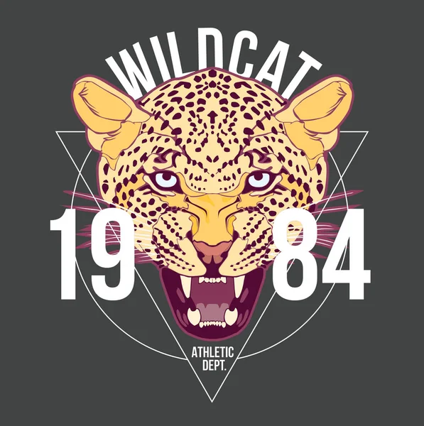 Wild Cat Tričko Design Vektorový Soubor — Stockový vektor