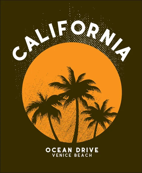 California Sol Puesta Camiseta Diseño Vector Archivo — Vector de stock