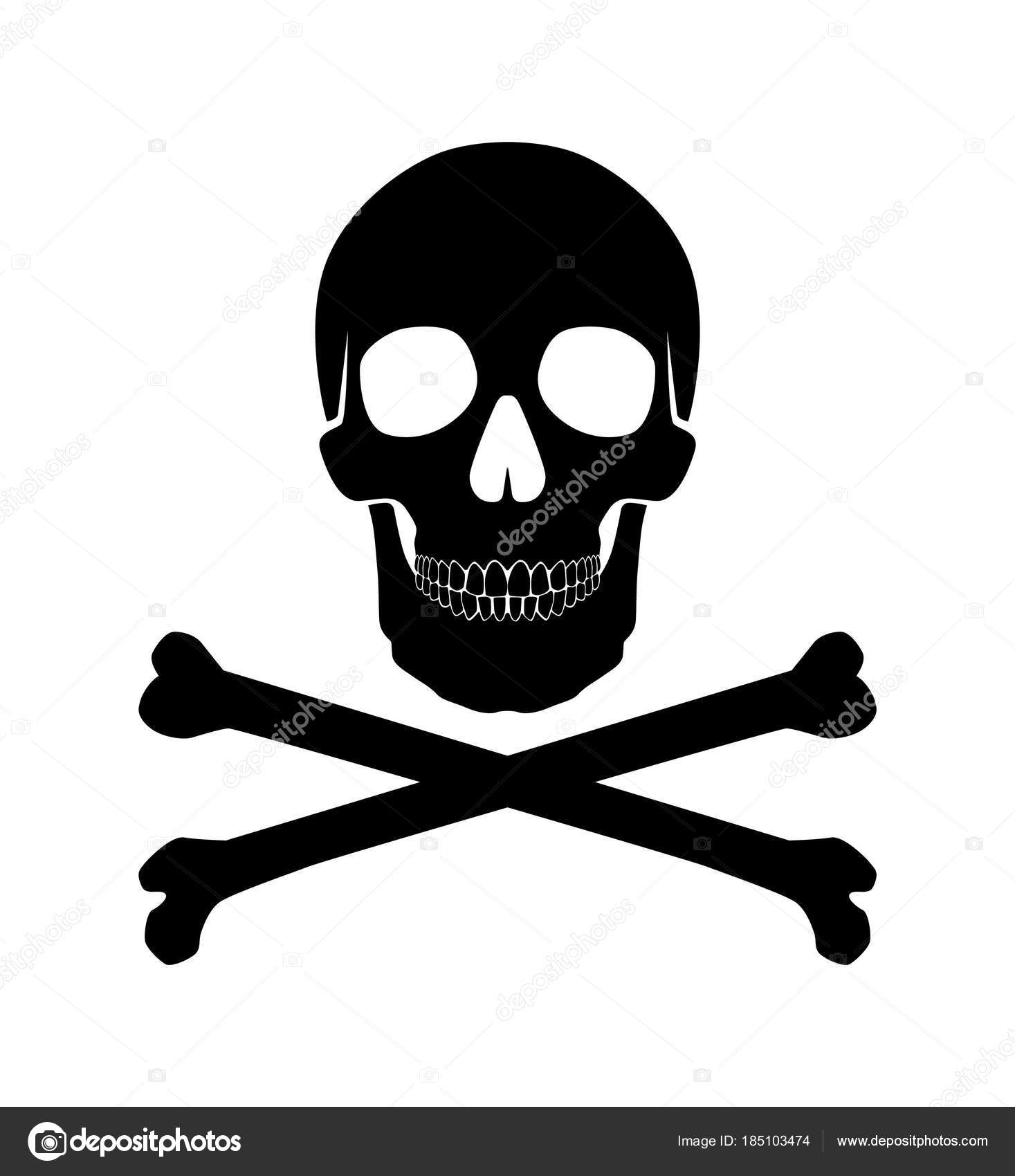 Black silhouette of skull and bones Royalty Free Vector