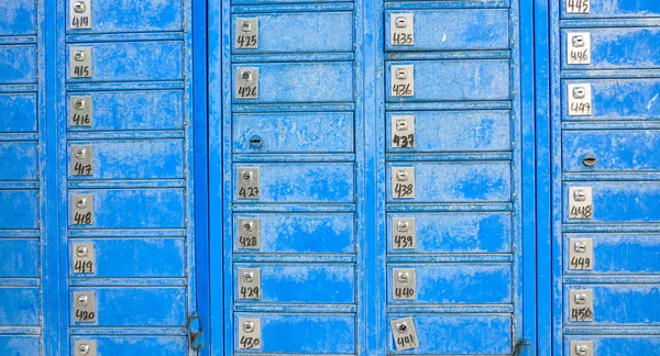 Голубые Почтовые Ящики Металлические Коробки Почты — стоковое фото