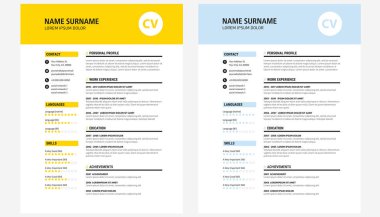 CV / devam tasarım şablonu sarı ve koyu mavi - vektör 