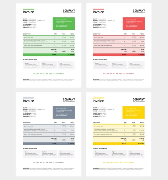 Set di modelli per il design delle fatture - azienda aziendale - verde, rosso, blu — Vettoriale Stock