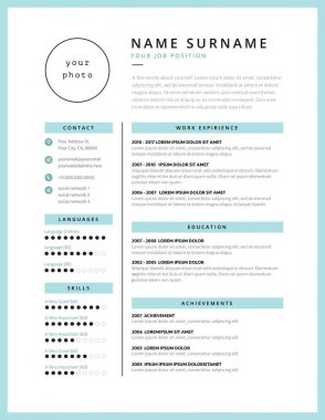 Şık Cv özgeçmiş minimalist şablon nane renk - vektör