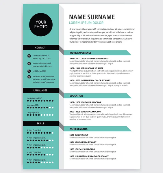 CV creativo / CV plantilla color verde vector minimalista — Vector de stock