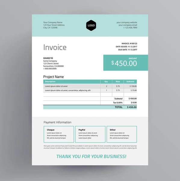 Invoice template infographic design form - vector light green te — Stock Vector