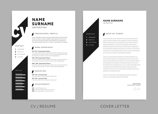 Minimalistyczne Cv / wznowić i list - minimalistyczny design - czarny — Wektor stockowy