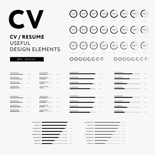 CV Reanudar conjunto de elementos de diseño - Habilidades iconos vector mínimo - bl — Vector de stock