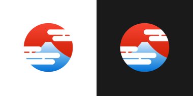 Fuji Dağı ve Japonya güneş - vektör circ Japon kırmızı logolu