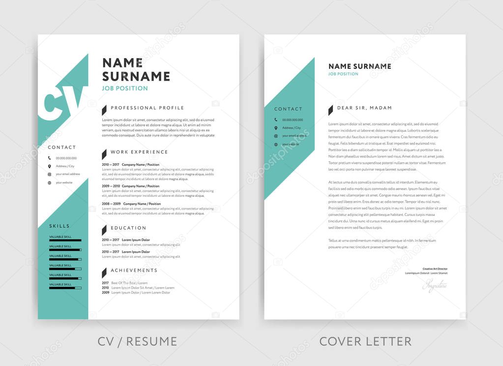 Creative CV / resume template teal green background color ...