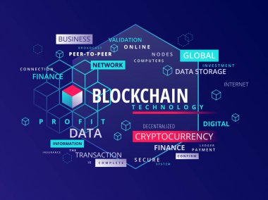 Blockchain cryptocurrency metin infographics - vektör illustratio