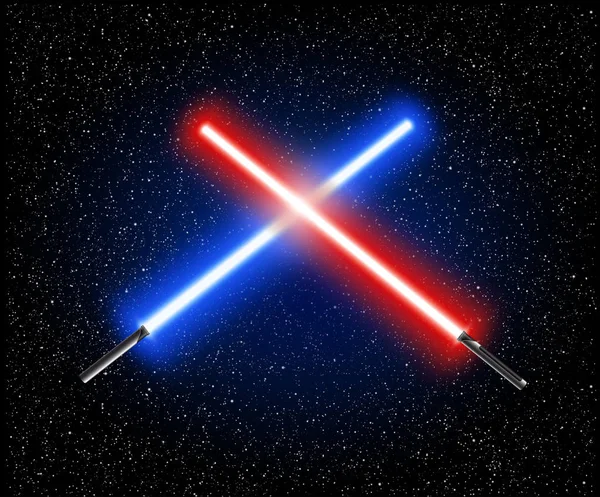 İki ışık kılıç geçti - mavi ve kırmızı geçiş lightsabe lazer