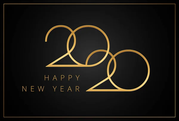 Elegante 2020 Feliz Ano Novo cartão de saudação ouro e preto backgro —  Vetores de Stock